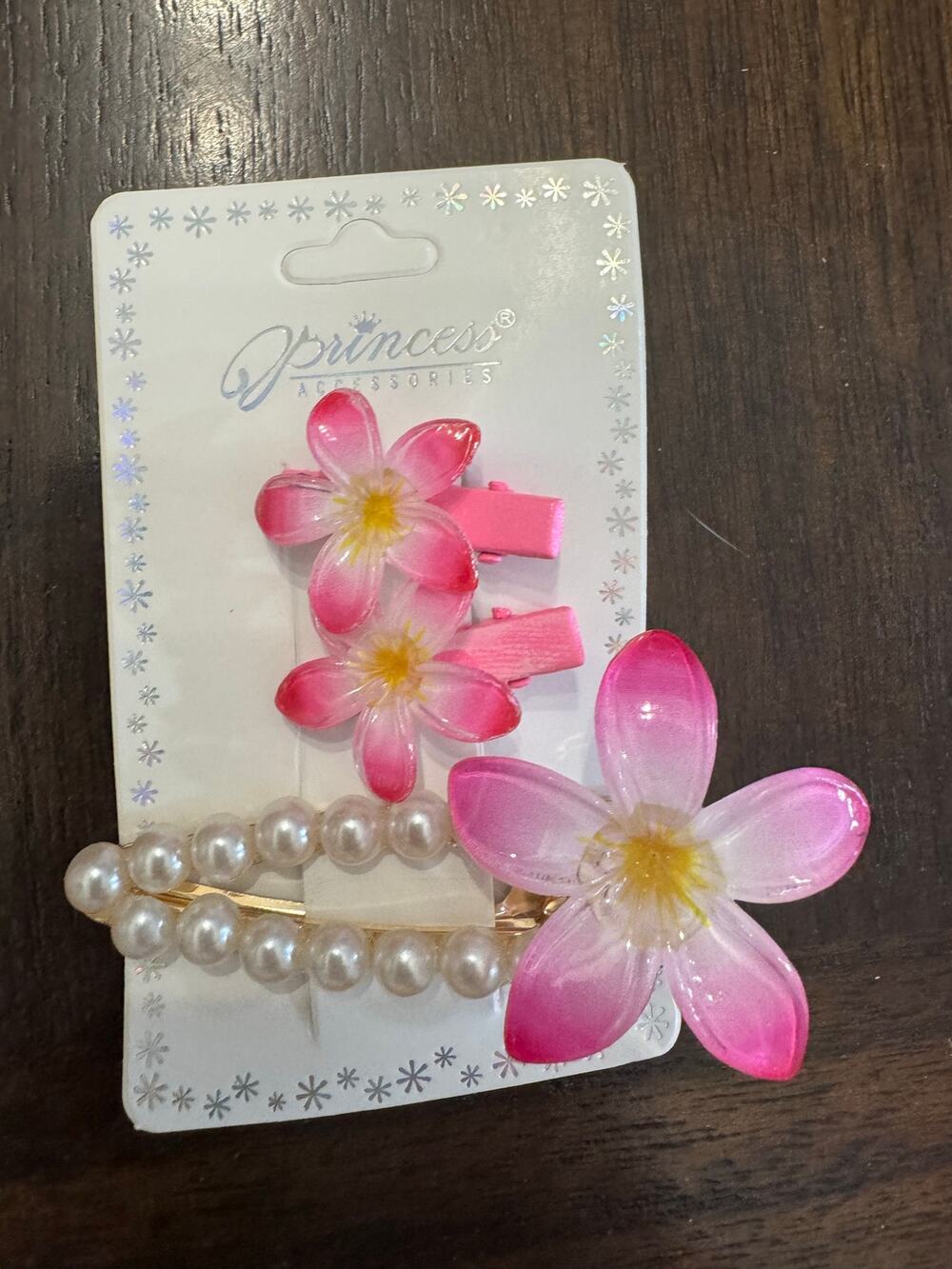 Pink flower hair clips with pearl detail set of 3
